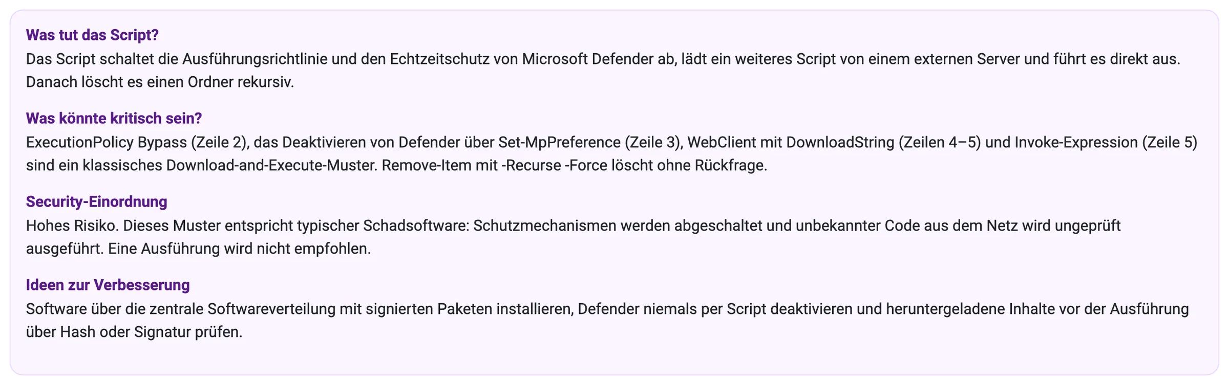 Gutachten zu einem PowerShell-Installer mit Download-and-Execute-Muster