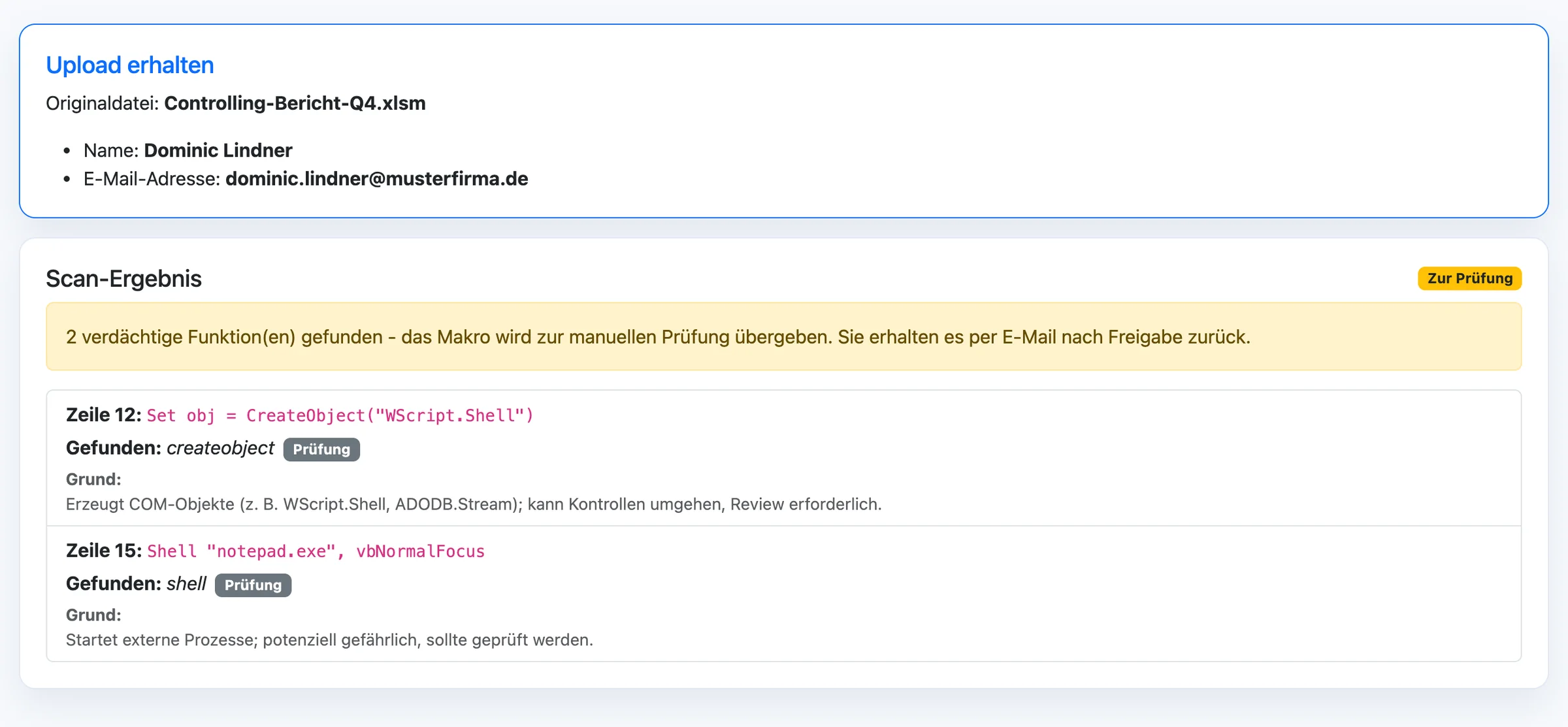 Automatische VBA-Codeprüfung mit markierten Fundstellen und Begründung