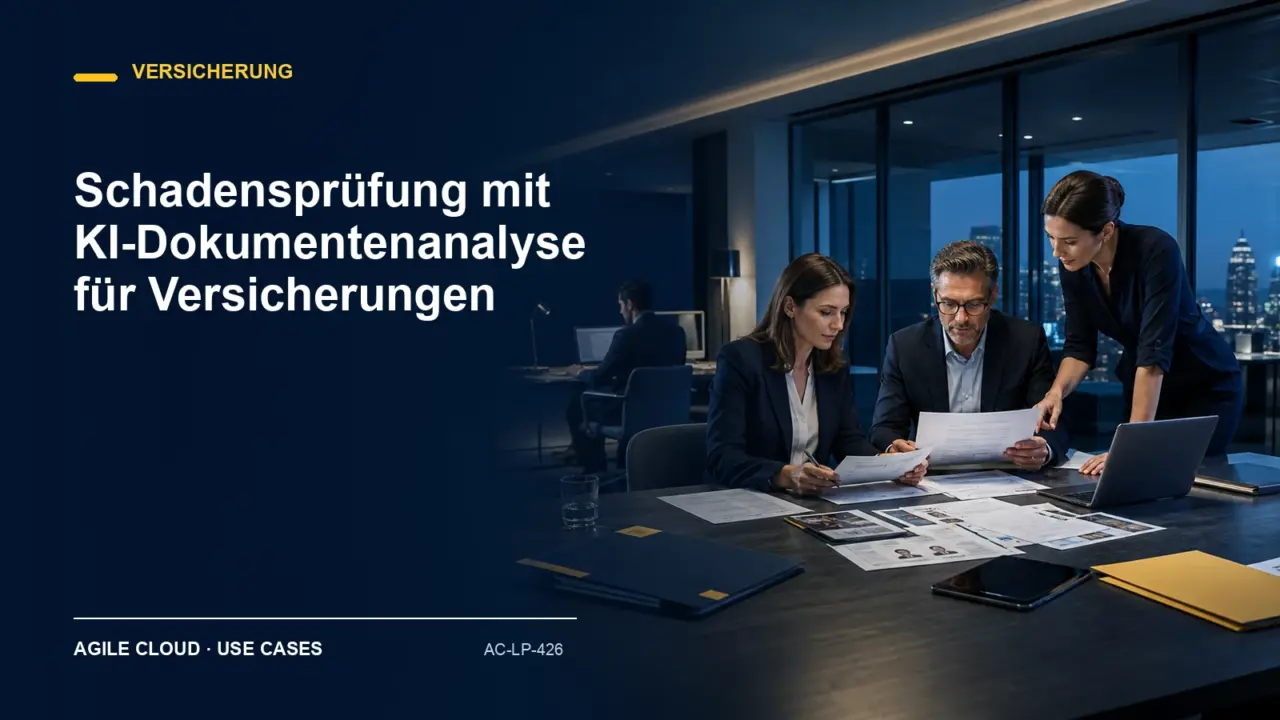 Prozessdarstellung zu Schadensprüfung mit KI-Dokumentenanalyse für Versicherungen