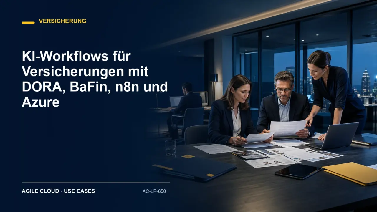 Prozessdarstellung zu KI-Workflows für Versicherungen mit DORA, BaFin, n8n und Azure